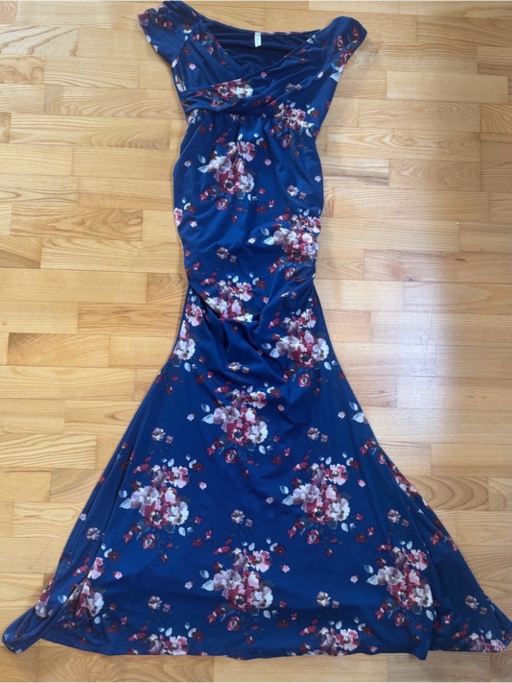 Navy Floral Maternity Dress with Cap Sleeves